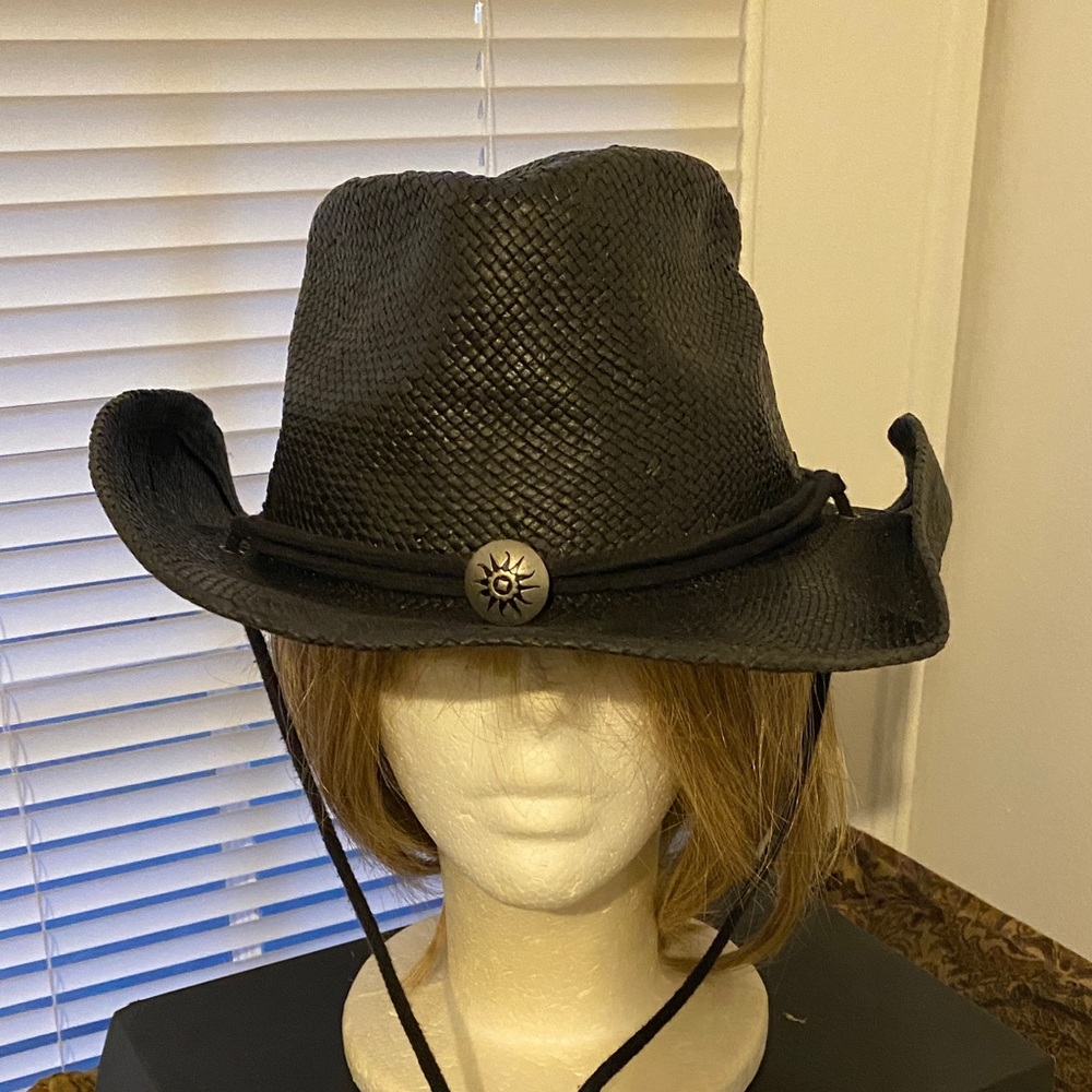 Scala Black Straw Cowboy Hat with Sun Concho